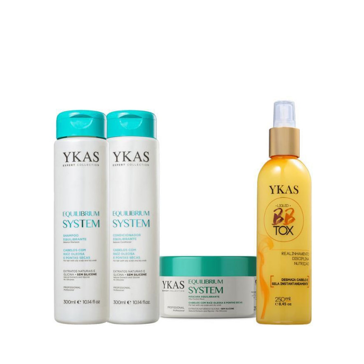 Kit Ykas Equilibrium System Pequeno Completo + Ykas BBtox Líquido Desmaia Cabelo 250 ml Kit Ykas Equilibrium System Pequeno Completo + Ykas BBtox Líquido Desmaia Cabelo 250 ml