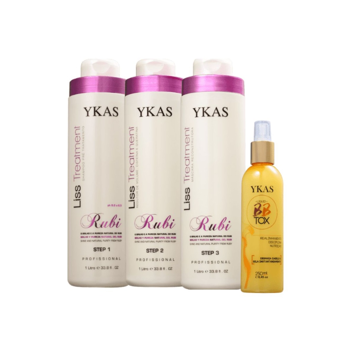 Kit Ykas Escova Progressiva Rubi (3 x 1 Litro) + Ykas Botox Capilar Líquido Tratamento 250 ml