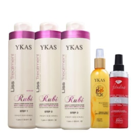 Kit Ykas Escova Progressiva Rubi (3 x 1 Litro) + Ykas Fabulous All In One + Ykas Botox Capilar Líquido Tratamento 250 ml