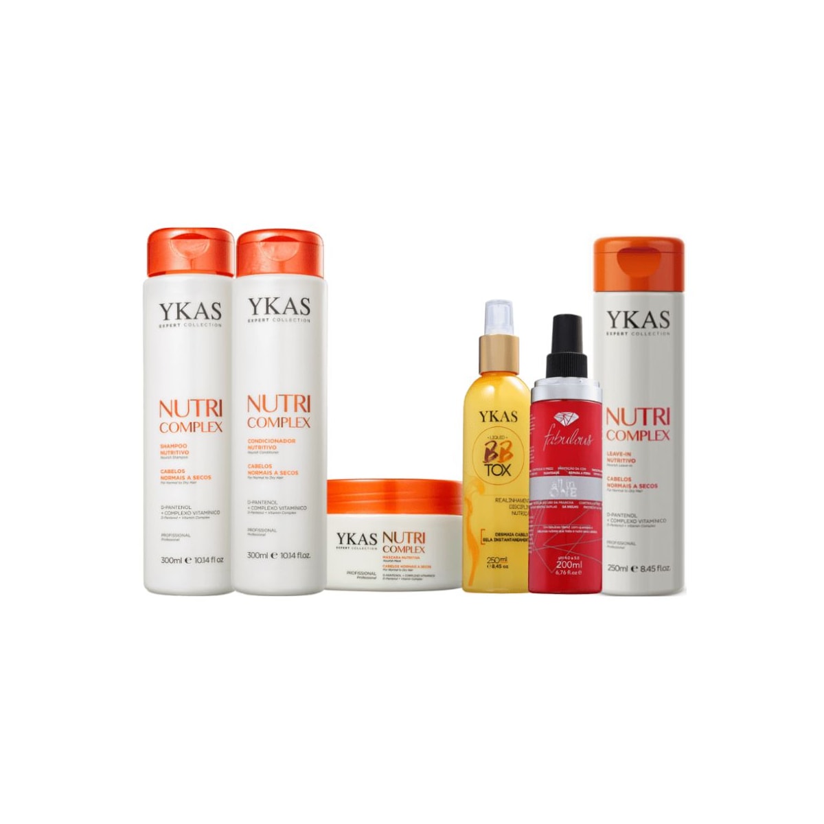 Kit Ykas Nutri Complex Pequeno Completo + Fabulous All In One 200 ml + Botox Capilar Líquido