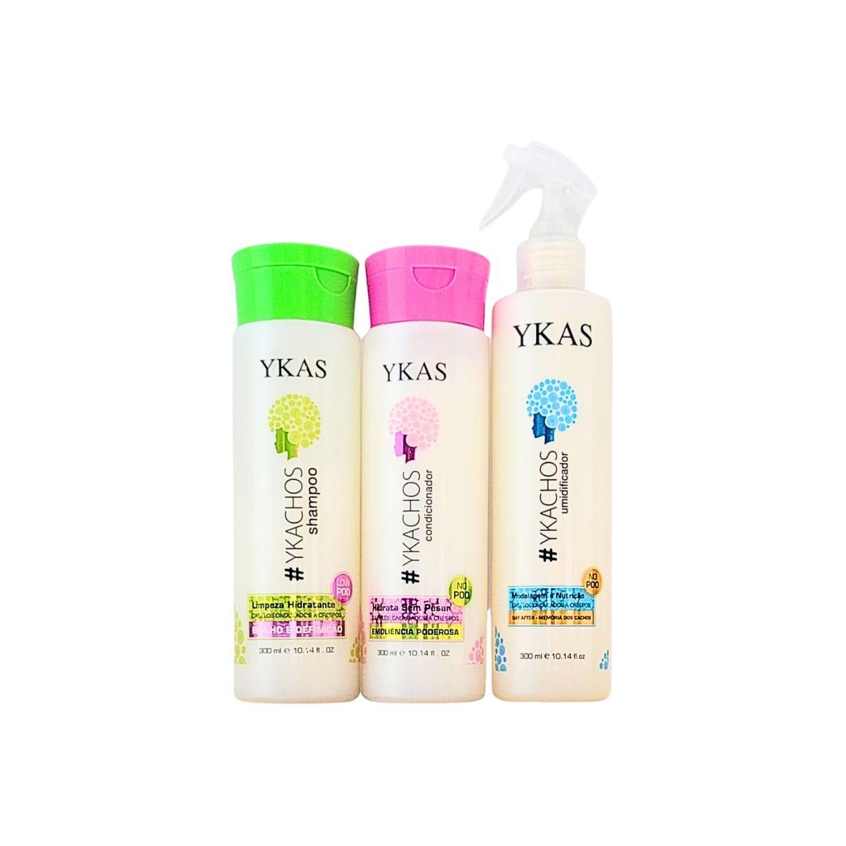 Kit Ykas Ykachos Shampoo 300 ml + Condicionador 300 ml + Umidificador 300 ml