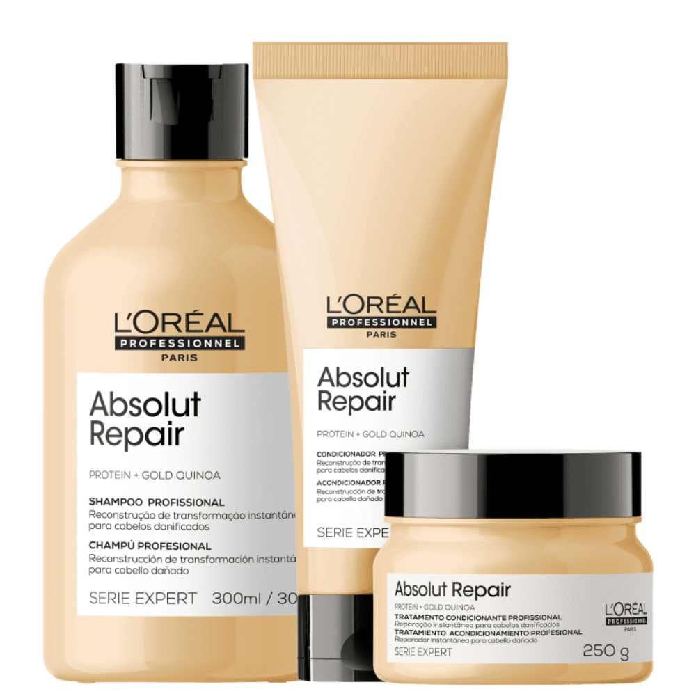 L'Oréal Professionnel Absolut Repair Gold Quinoa Shampoo 300ml + Condicionador 200ml + Máscara 250g