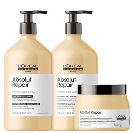 L'Oréal Professionnel Absolut Repair Gold Quinoa Shampoo 750ml + Condicionador 750ml + Máscara 500g