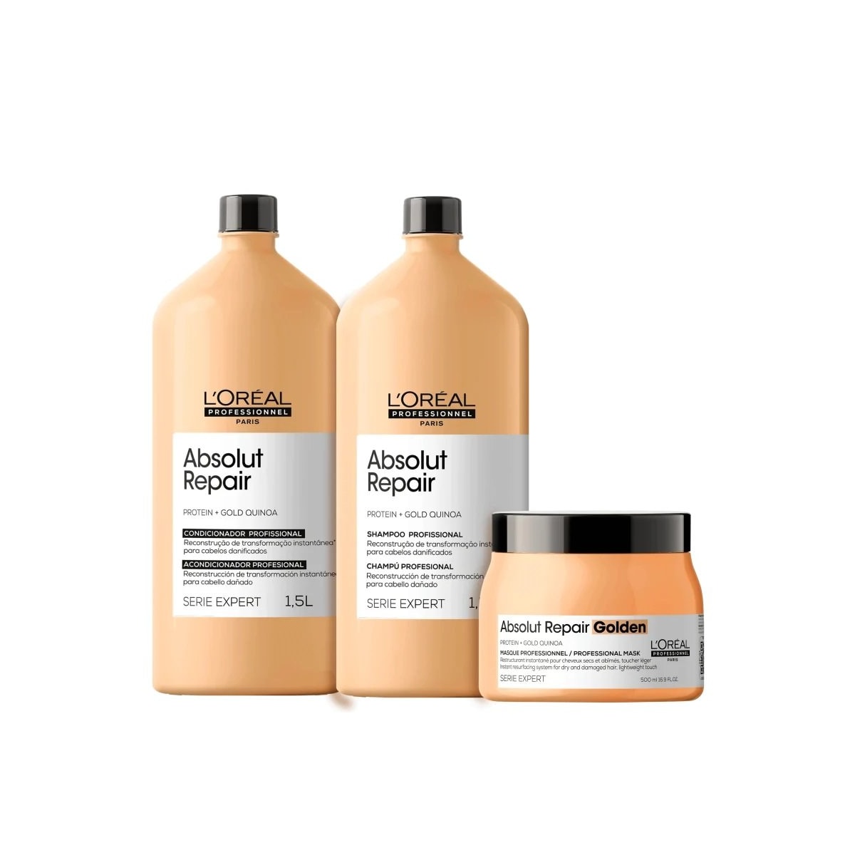L'Oréal Professionnel Absolut Repair Gold Quinoa Tratamento Kit Trio Toque Leve L'Oréal Professionnel Absolut Repair Gold Quinoa Tratamento Kit Trio Toque Leve