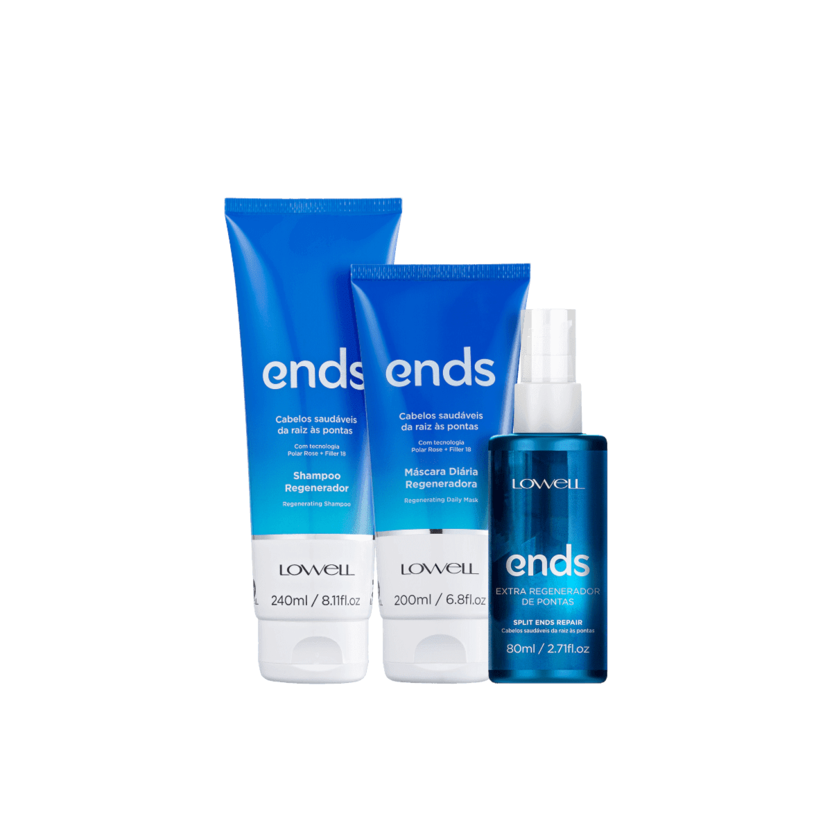 Lowell Ends Regeneração Shampoo 240ml + Máscara 200ml + Leave 100ml Lowell Ends Regeneração Shampoo 240ml + Máscara 200ml + Leave 100ml