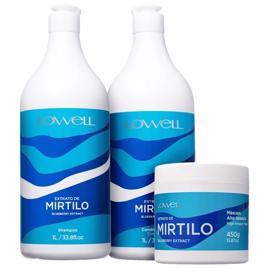Lowell Extrato de Mirtilo Shampoo 1000ml + Condicionador 1000ml + Máscara 450g