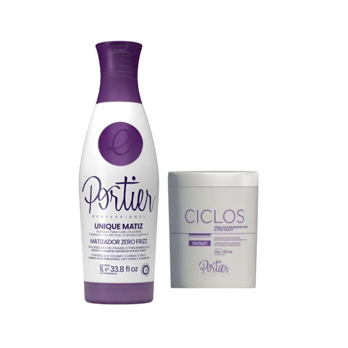 Portier Unique Termo Redutor Matizador 1000ml + Ciclos B-Tox Violet Máscara Reconstrutora 1kg Portier Unique Termo Redutor Matizador 1000ml + Ciclos B-Tox Violet Máscara Reconstrutora 1kg