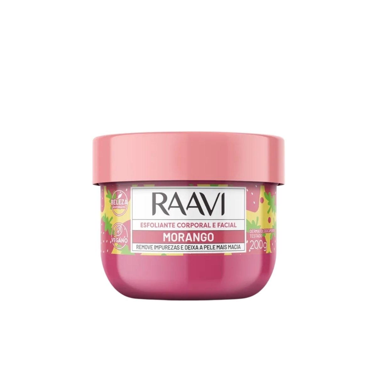 Raavi Creme Esfoliante Corporal e Facial Morango 200g Raavi Creme Esfoliante Corporal e Facial Morango 200g