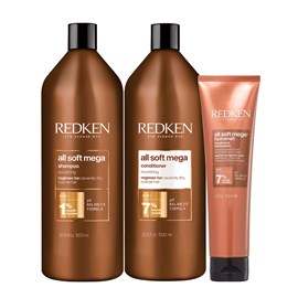 Redken All Soft Mega Shampoo + Condicionador 1L + Leave-In 150ml