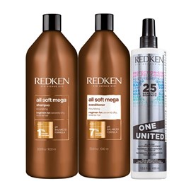 Redken All Soft Mega Shampoo + Condicionador 1L + Redken One United 25 Benefits Leave-in 400ml