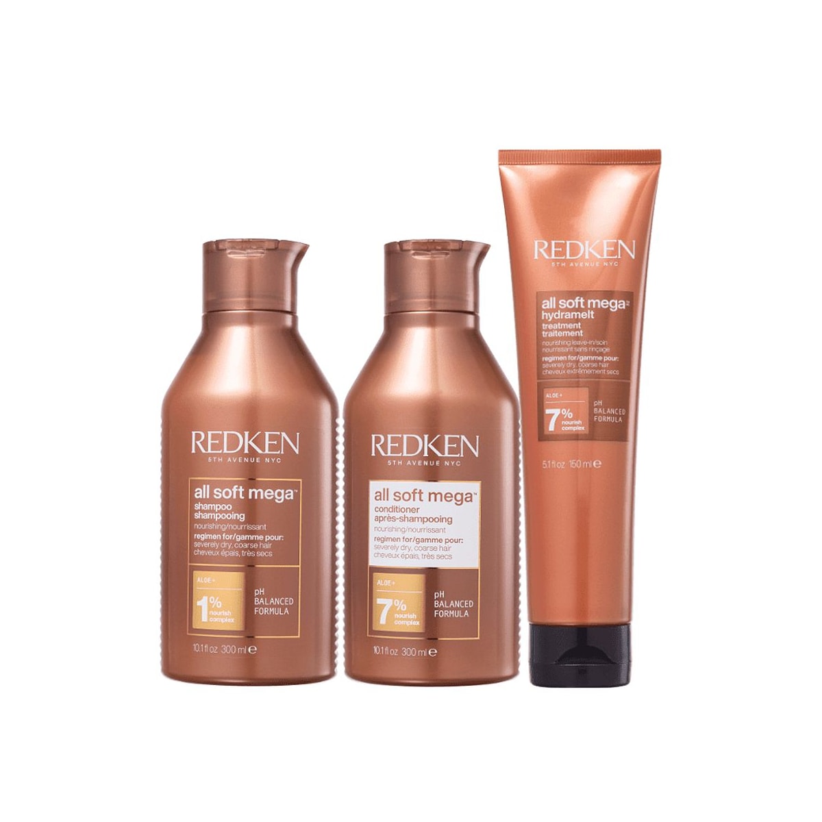 Redken All Soft Mega Shampoo + Condicionador 300ml + Leave-in 150ml
