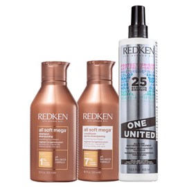 Redken All Soft Mega Shampoo + Condicionador 300ml + Redken One United 25 Benefits Leave-in 400ml
