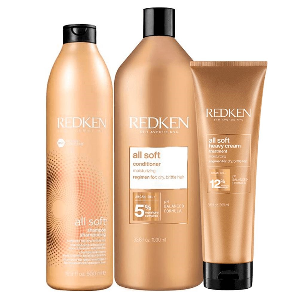 Redken All Soft Shampoo 500ml + Condicionador 1L + Máscara 250ml