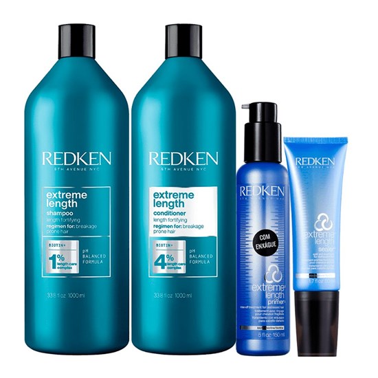 Redken Extreme Length Salon Shampoo + Condicionador 1L + Reconstrutor Primer 150ml + Sealer 150ml