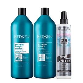 Redken Extreme Length Salon Shampoo + Condicionador 1L + Redken One United 25 Benefits Leave-in 400ml