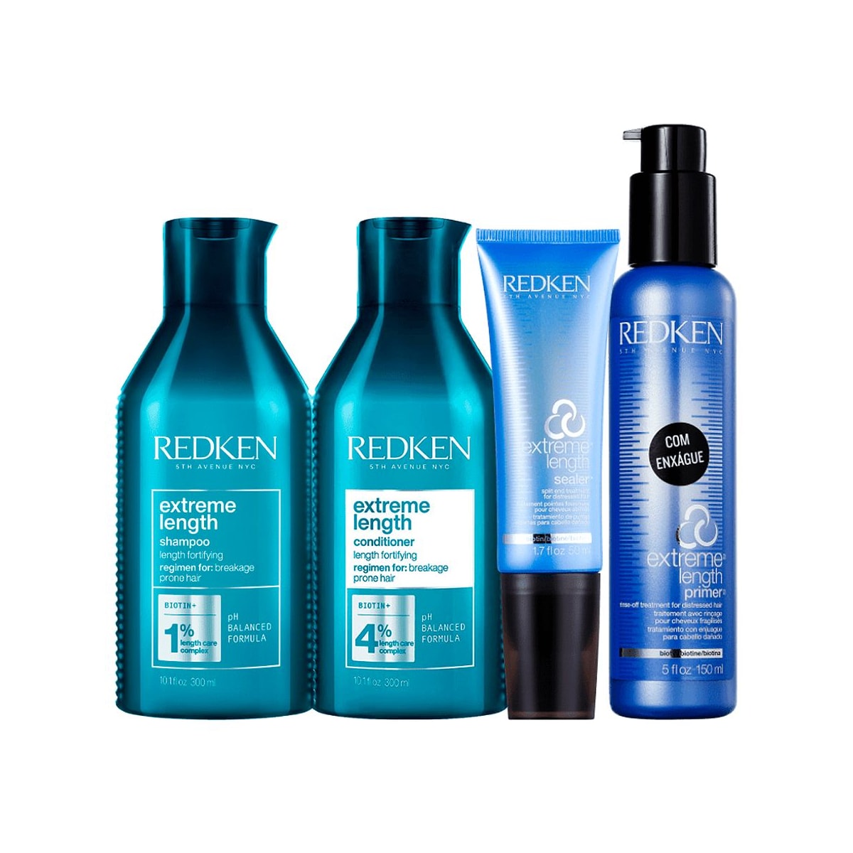 Redken Extreme Length Shampoo + Condicionador 300ml + Reconstrutor Primer 150ml + Sealer 50ml Redken Extreme Length Shampoo + Condicionador 300ml + Reconstrutor Primer 150ml + Sealer 50ml