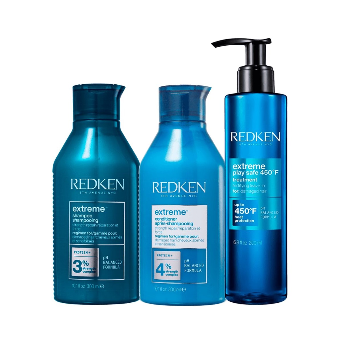Redken Extreme Shampoo 300ml + Condicionador 250ml + Extreme Play Safe Leave-in 200ml