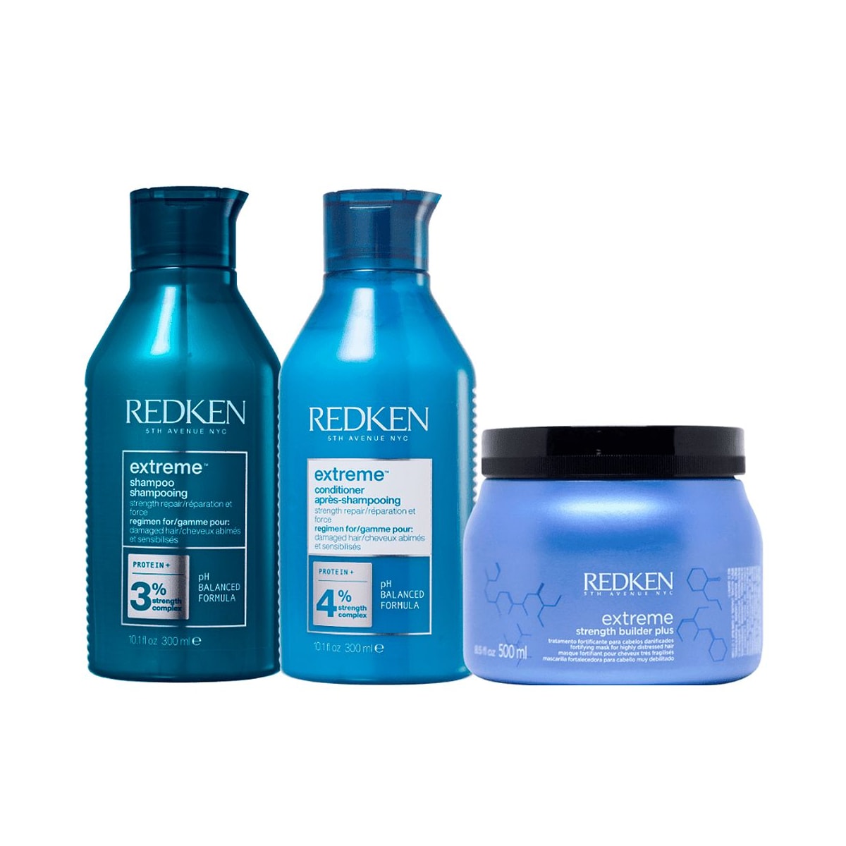 Redken Extreme Shampoo 300ml + Condicionador 250ml + Máscara Capilar 500ml