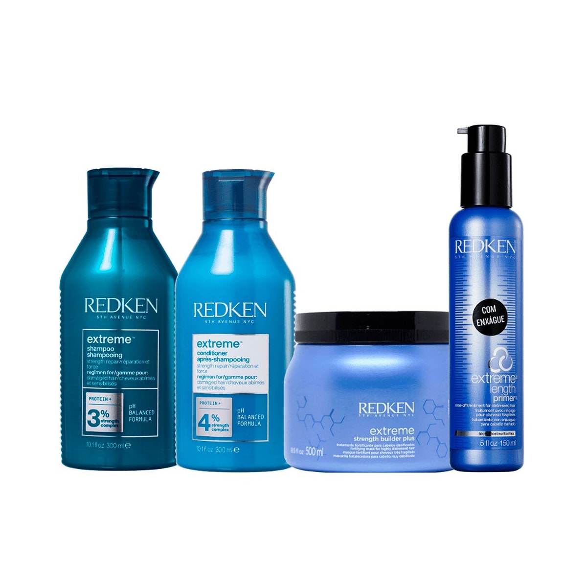 Redken Extreme Shampoo 300ml + Condicionador 250ml + Reconstrutor Primer 150ml + Máscara 500ml