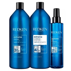 Redken Extreme Shampoo + Condicionador 1L + Extreme Anti-Snap Leave-in 250ml