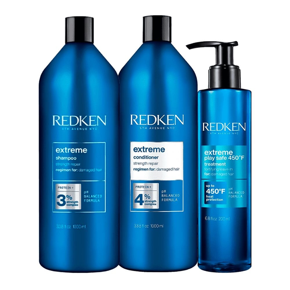 Redken Extreme Shampoo + Condicionador 1L + Extreme Play Safe Leave-in 200ml