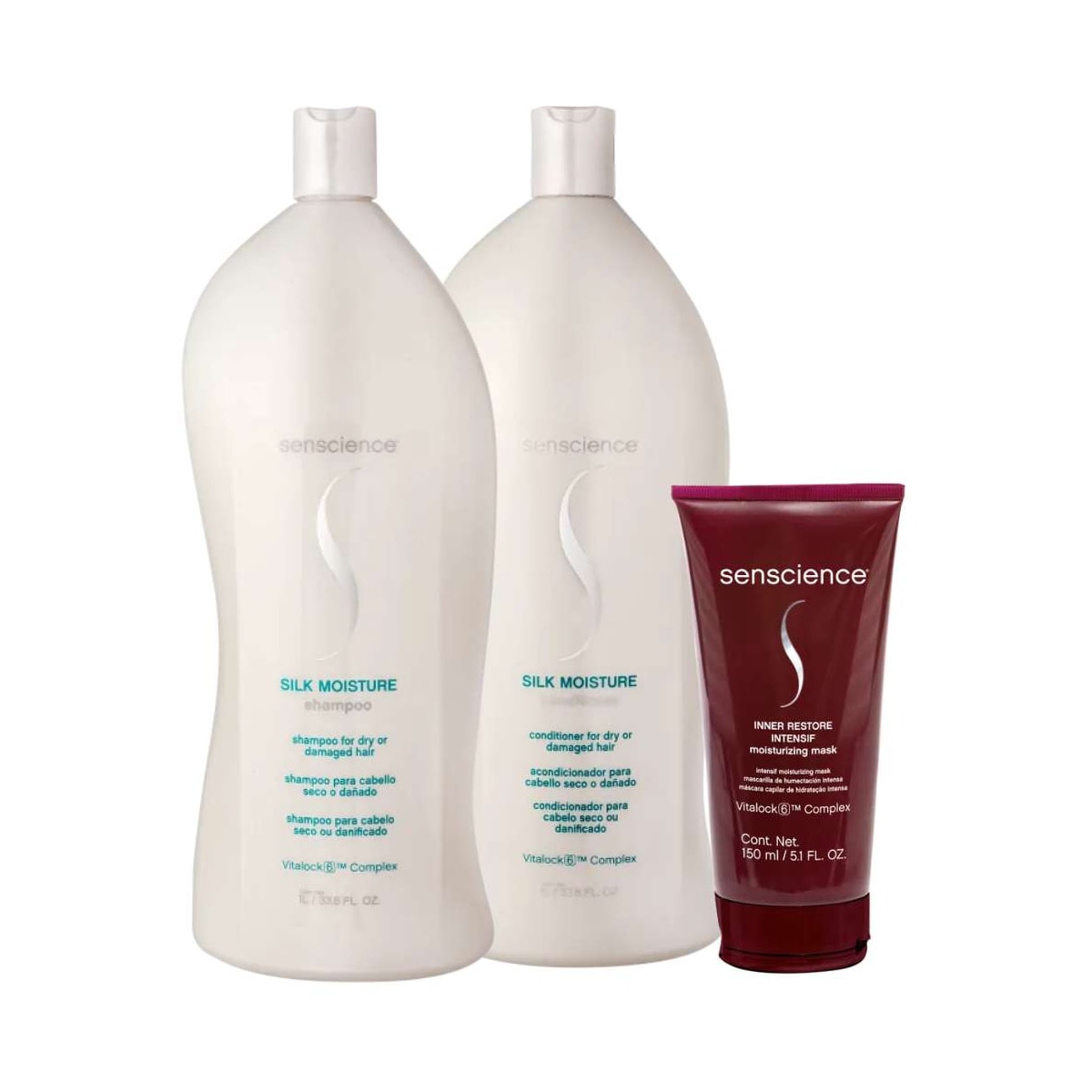 Senscience Silk Moisture Shampoo + Condicionador 1L + Inner Restore Intensif 150ml Senscience Silk Moisture Shampoo + Condicionador 1L + Inner Restore Intensif 150ml