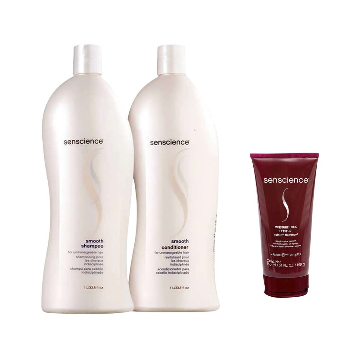 Senscience Smooth Shampoo + Condicionador 1L + Moisture Lock 150ml