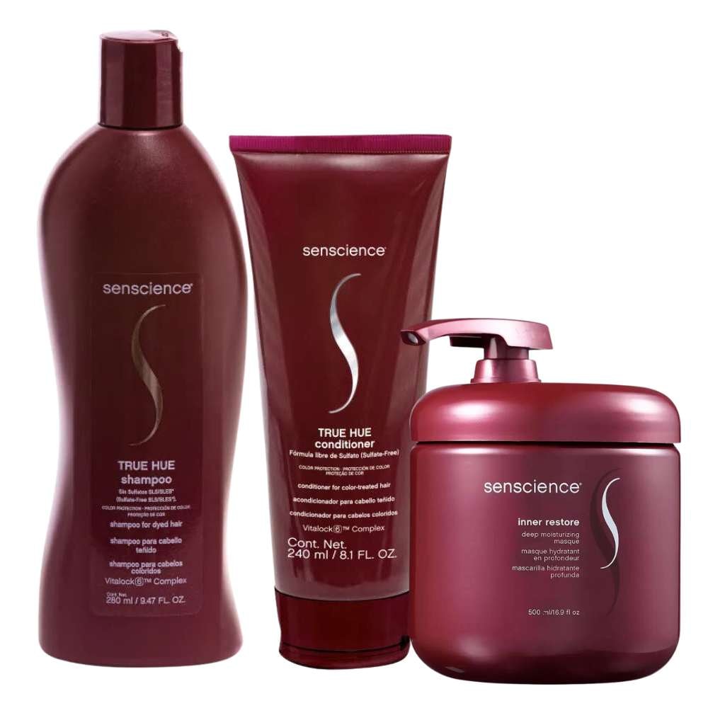 Senscience True Hue Shampoo 280ml + Condicionador 240ml + Máscara Inner Hidratação 500ml