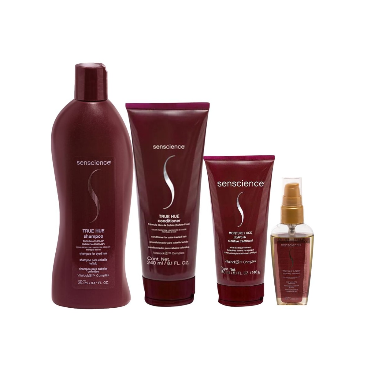 Senscience True Hue Shampoo 280ml + Condicionador 240ml + Moisture Lock Leave-in 150ml + Color Protecting 55ml