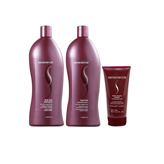 Senscience True Hue Shampoo + Condicionador 1L + Máscara Inner Restore Intensif 150ml