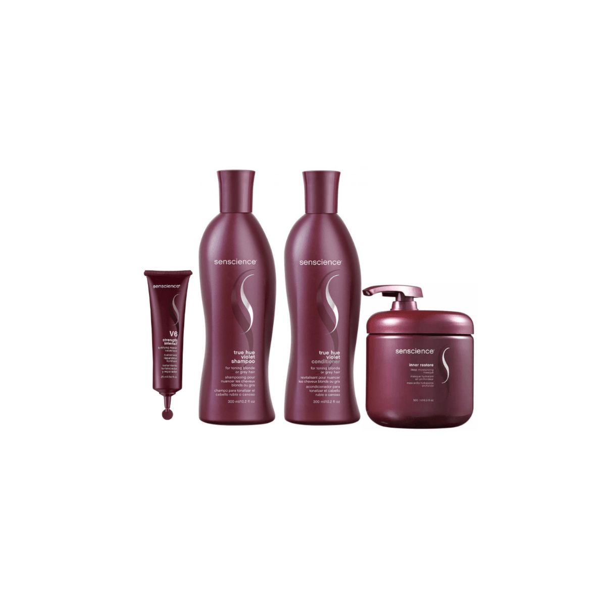 Senscience True Hue Violet Shampoo 280ml + Condicionador 240ml + Inner Hidratação 500ml +1 Ampola V6 Senscience True Hue Violet Shampoo 280ml + Condicionador 240ml + Inner Hidratação 500ml +1 Ampola V6