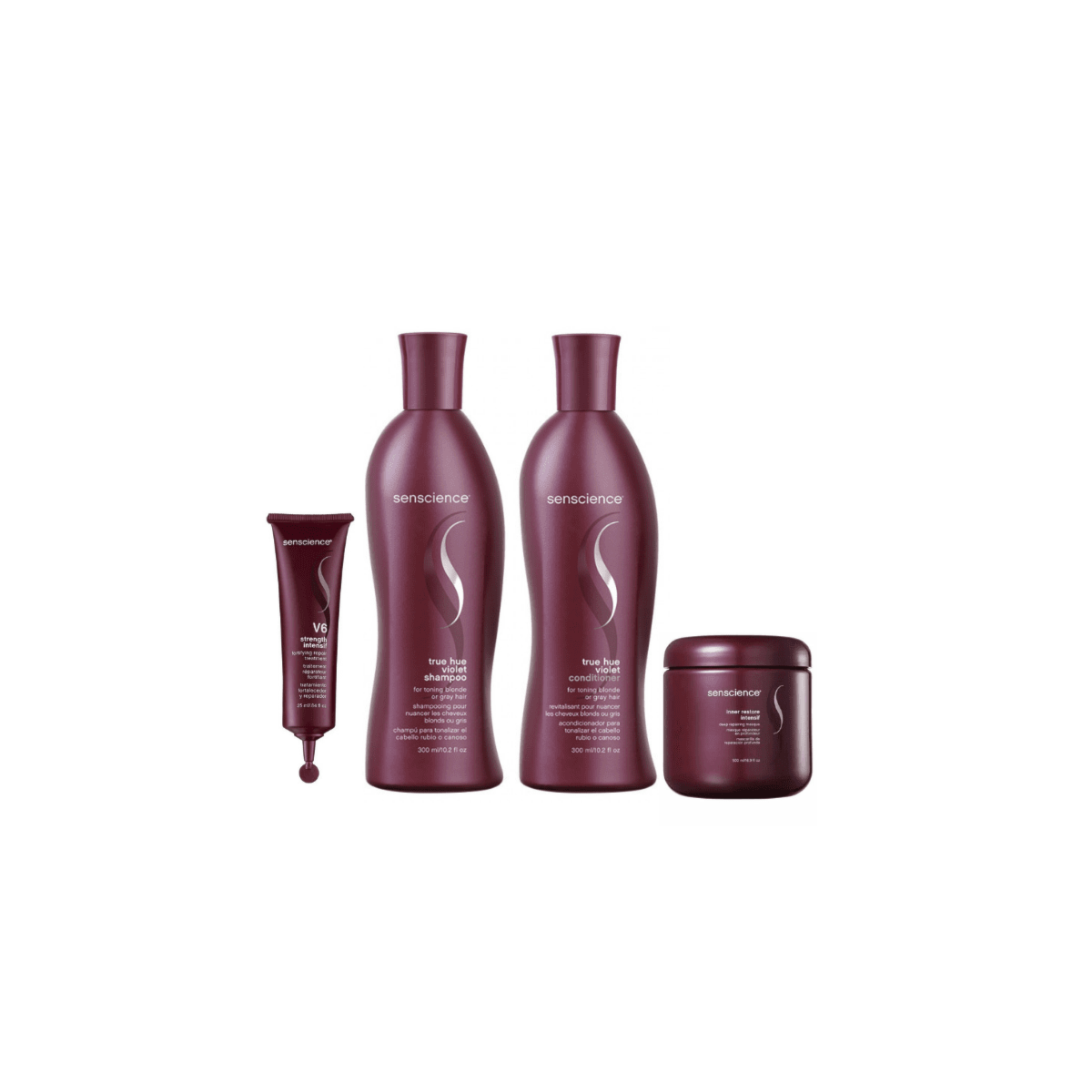 Senscience True Hue Violet Shampoo 280ml + Condicionador 240ml + Inner Restore Intensif 500ml +1 Ampola V6 Senscience True Hue Violet Shampoo 280ml + Condicionador 240ml + Inner Restore Intensif 500ml +1 Ampola V6