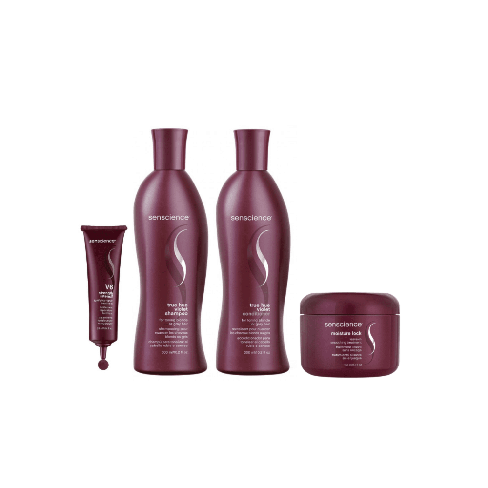 Senscience True Hue Violet Shampoo 280ml + Condicionador 240ml + Moisture Lock 150ml + 1 Ampola V6