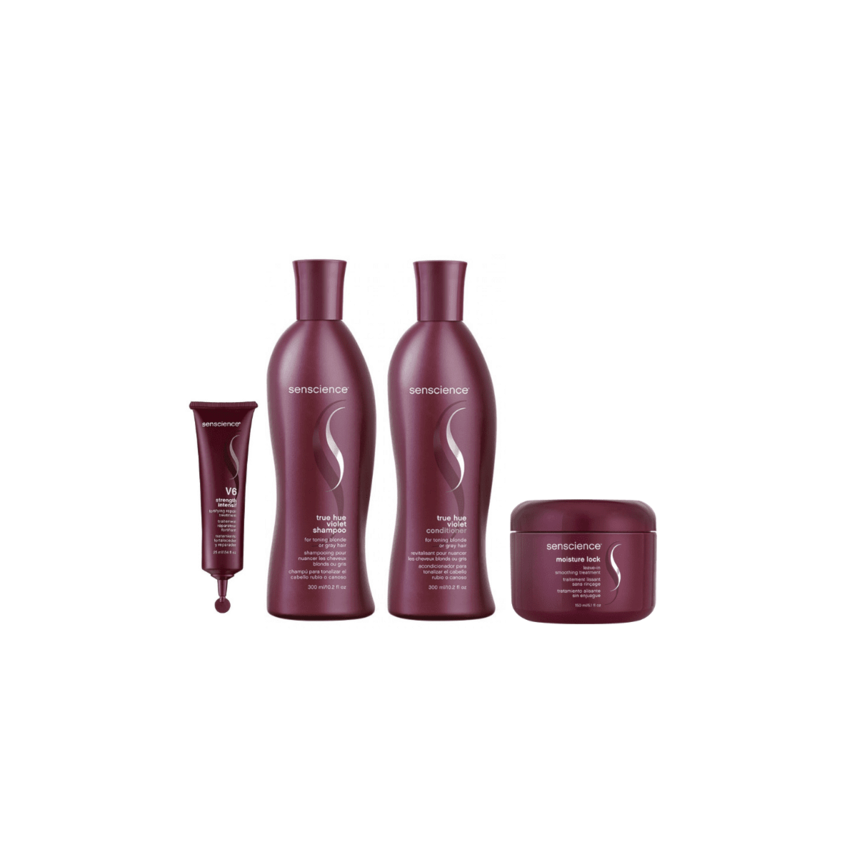 Senscience True Hue Violet Shampoo 280ml + Condicionador 240ml + Moisture Lock 150ml + 1 Ampola V6 Senscience True Hue Violet Shampoo 280ml + Condicionador 240ml + Moisture Lock 150ml + 1 Ampola V6
