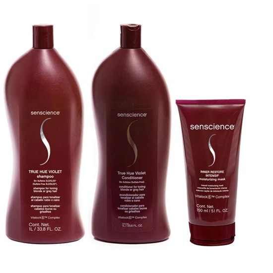 Senscience True Hue Violet Shampoo + Condicionador 1L + Inner Restore Intensif 150ml