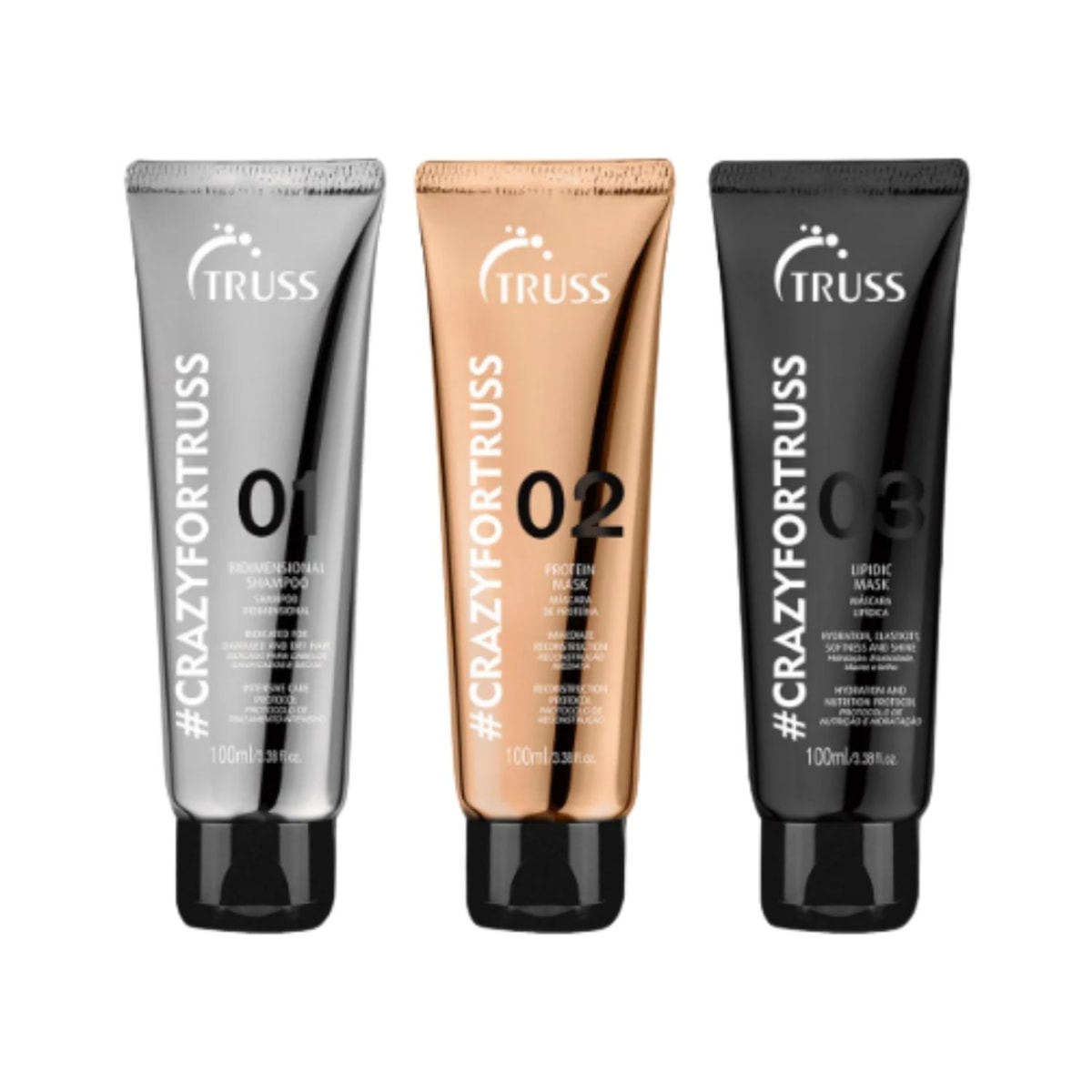 Truss Crazy For Truss Kit Reconstrução Capilar (3x100ml) Truss Crazy For Truss Kit Reconstrução Capilar (3x100ml)
