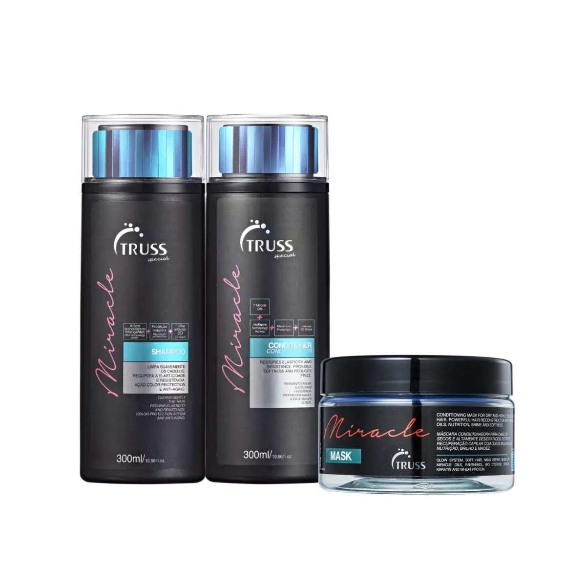 Truss Miracle Shampoo 300ml + Condicionador 300ml + Máscara Miracle Truss Miracle Shampoo 300ml + Condicionador 300ml + Máscara Miracle