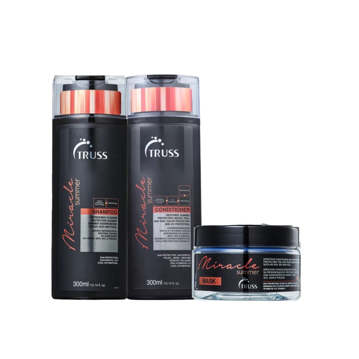 Truss Miracle Summer Shampoo 300ml + Condicionador 300ml + Máscara Summer Truss Miracle Summer Shampoo 300ml + Condicionador 300ml + Máscara Summer