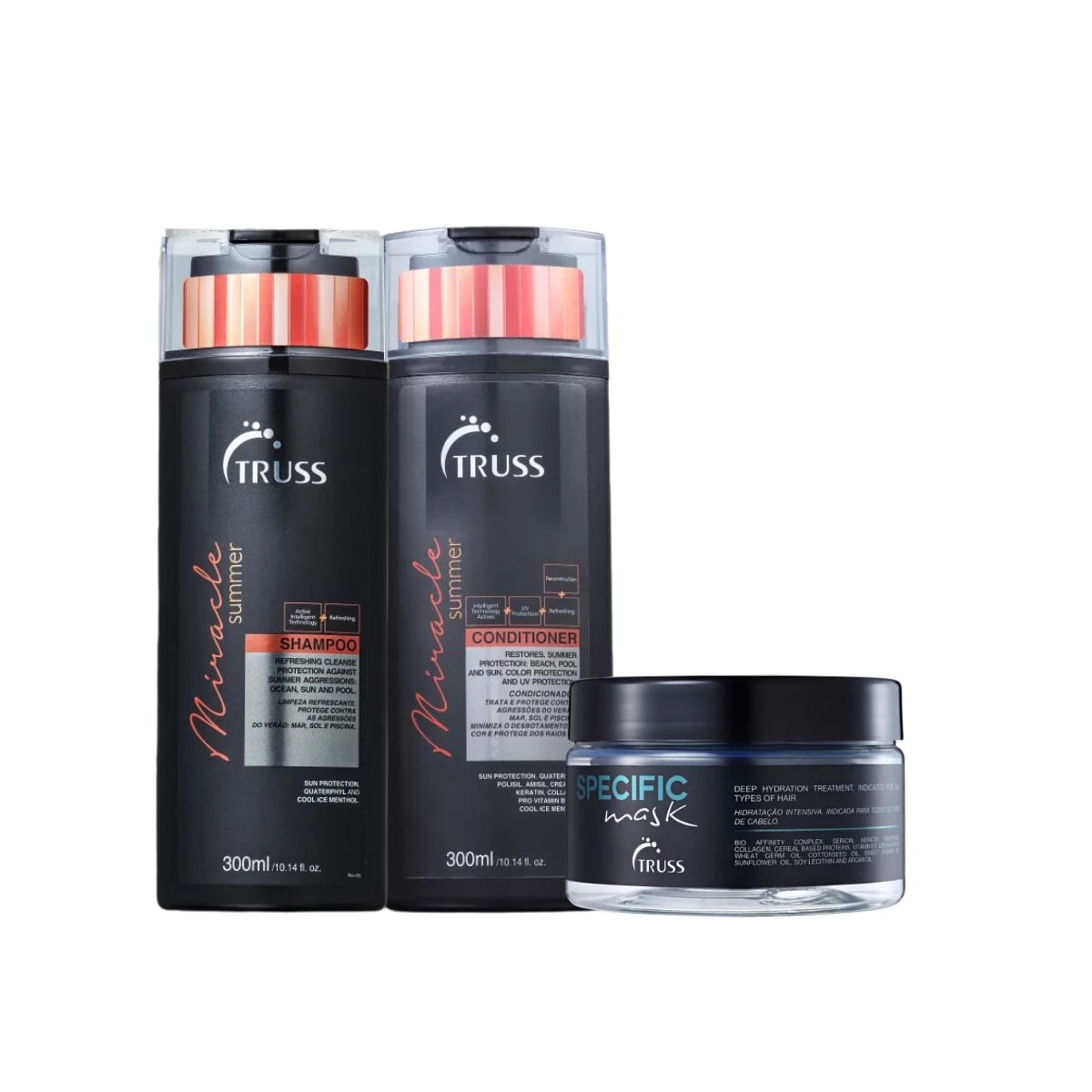 Truss Miracle Summer Shampoo + Condicionador 300ml + Specific 180ml Truss Miracle Summer Shampoo + Condicionador 300ml + Specific 180ml