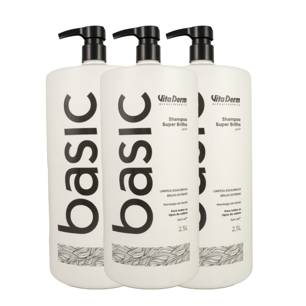 Vita Derm Basic Super Brilho Kit 3 Shampoo 2,5L