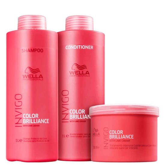 Wella Professionals Invigo Color Brilliance Salon Shampoo + Condicionador 1L + Máscara 500ml