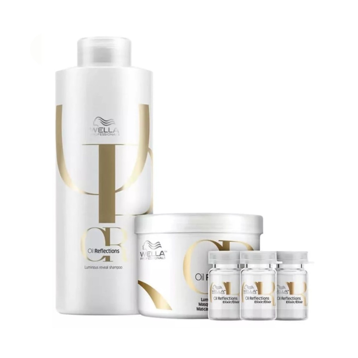 Wella Professionals Oil Reflections - Shampoo 1000ml + Máscara 500ml + 3 Ampolas 6ml Wella Professionals Oil Reflections - Shampoo 1000ml + Máscara 500ml + 3 Ampolas 6ml
