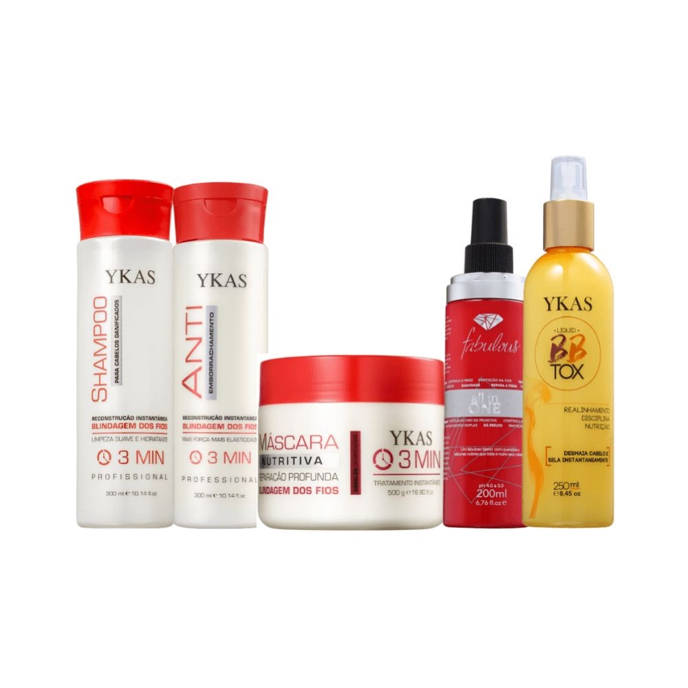 Ykas 3 Minutos Kit Completo + Ykas Botox Líquido Tratamento 250ml + Ykas Fabulous All In One