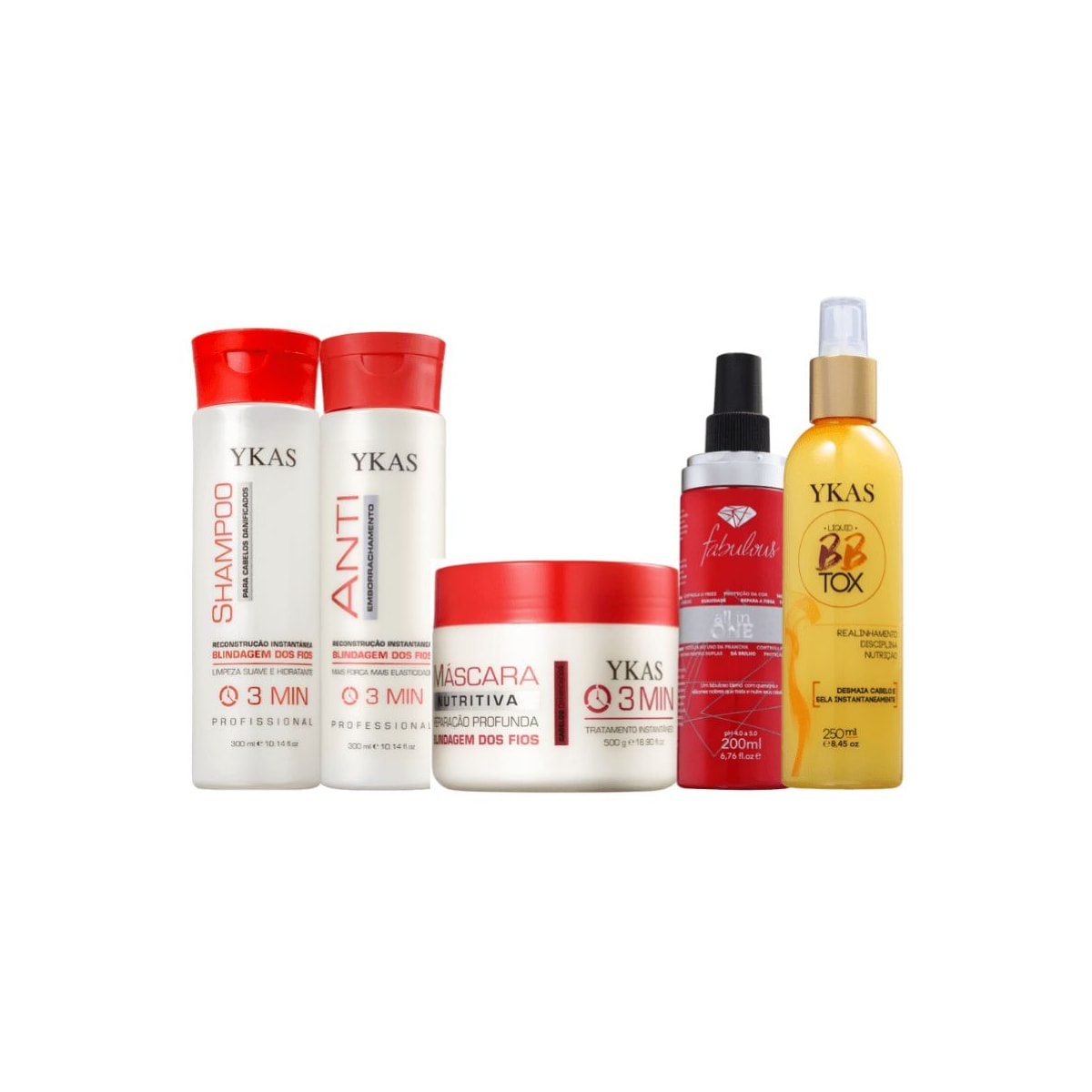 Ykas 3 Minutos Kit Completo + Ykas Botox Líquido Tratamento 250ml + Ykas Fabulous All In One Ykas 3 Minutos Kit Completo + Ykas Botox Líquido Tratamento 250ml + Ykas Fabulous All In One