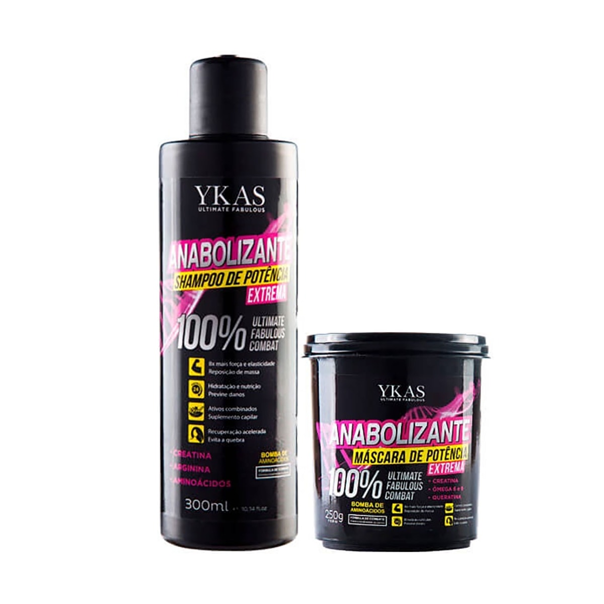 Ykas Anabolizante Capilar Shampoo 300ml e Máscara 250g Ykas Anabolizante Capilar Shampoo 300ml e Máscara 250g