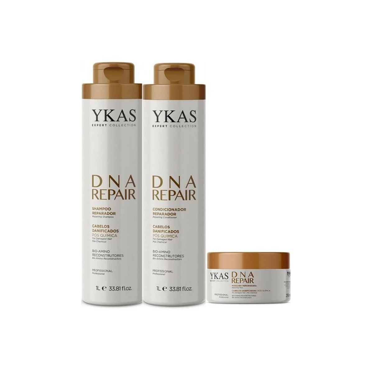 Ykas Dna Repair Shampoo + Condicionador 1L + Máscara 250g Ykas Dna Repair Shampoo + Condicionador 1L + Máscara 250g