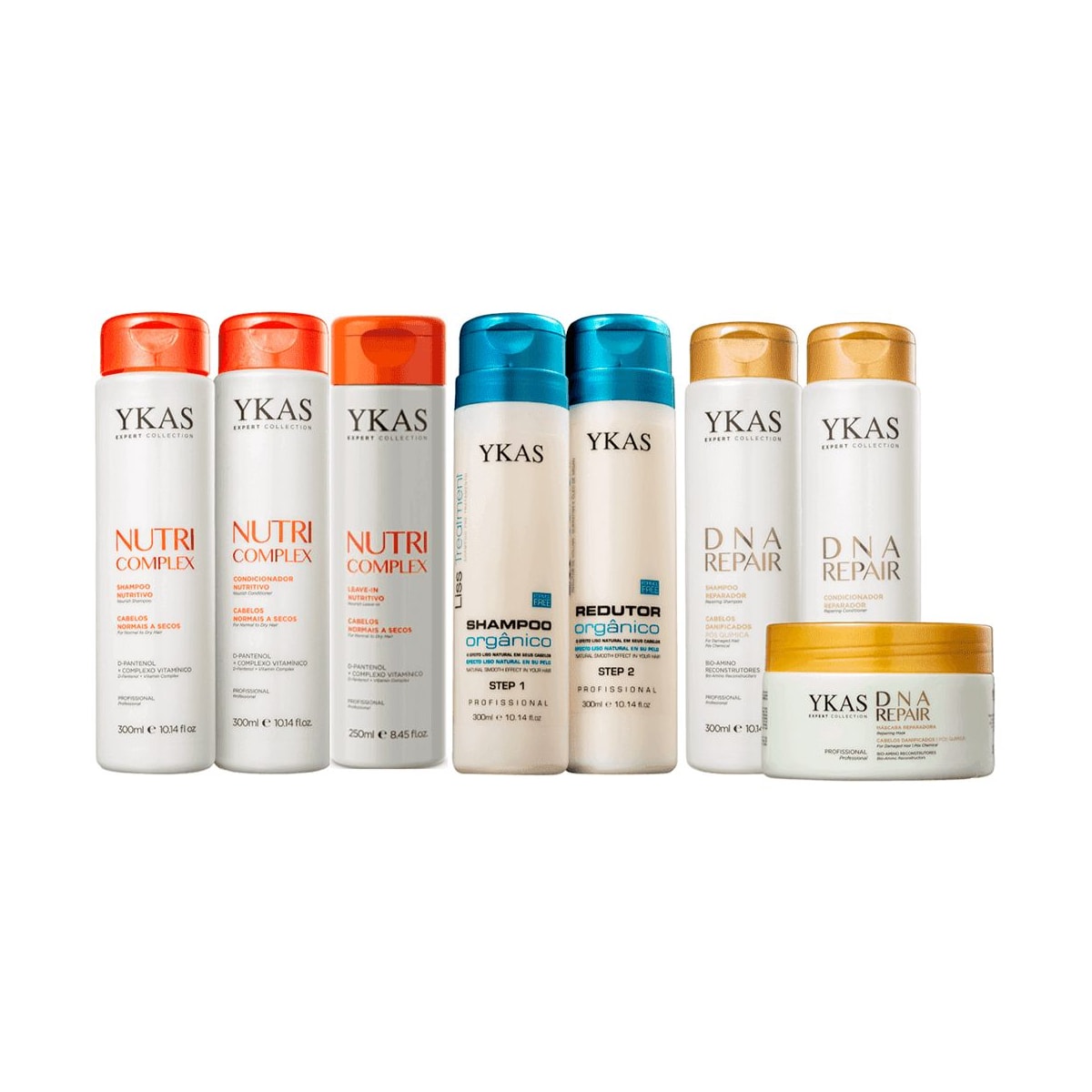 Ykas Nutri Complex Kit Leave Pequeno  + Dna Repair Kit Trio Pequeno + Progressiva Orgânico 300ml
