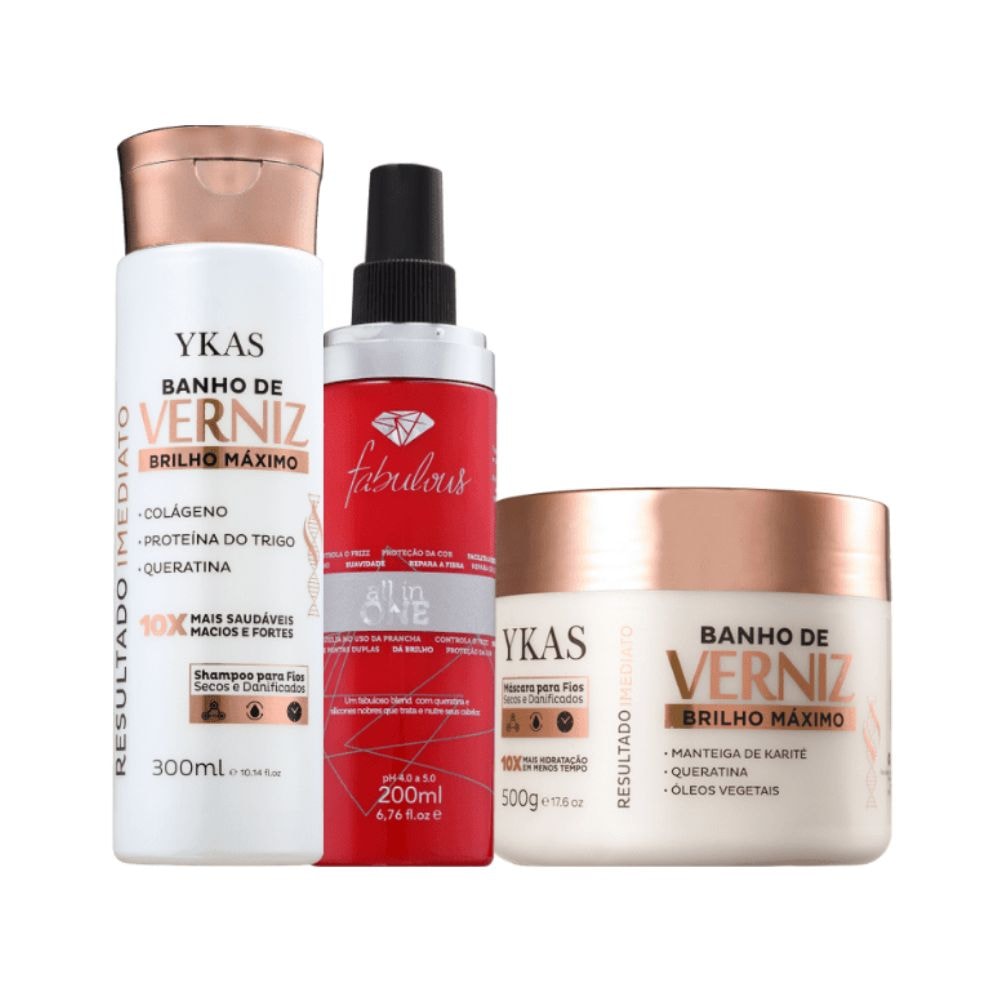 Ykas Verniz Shampoo 300ml + Máscara  500g  +  All in One 250ml