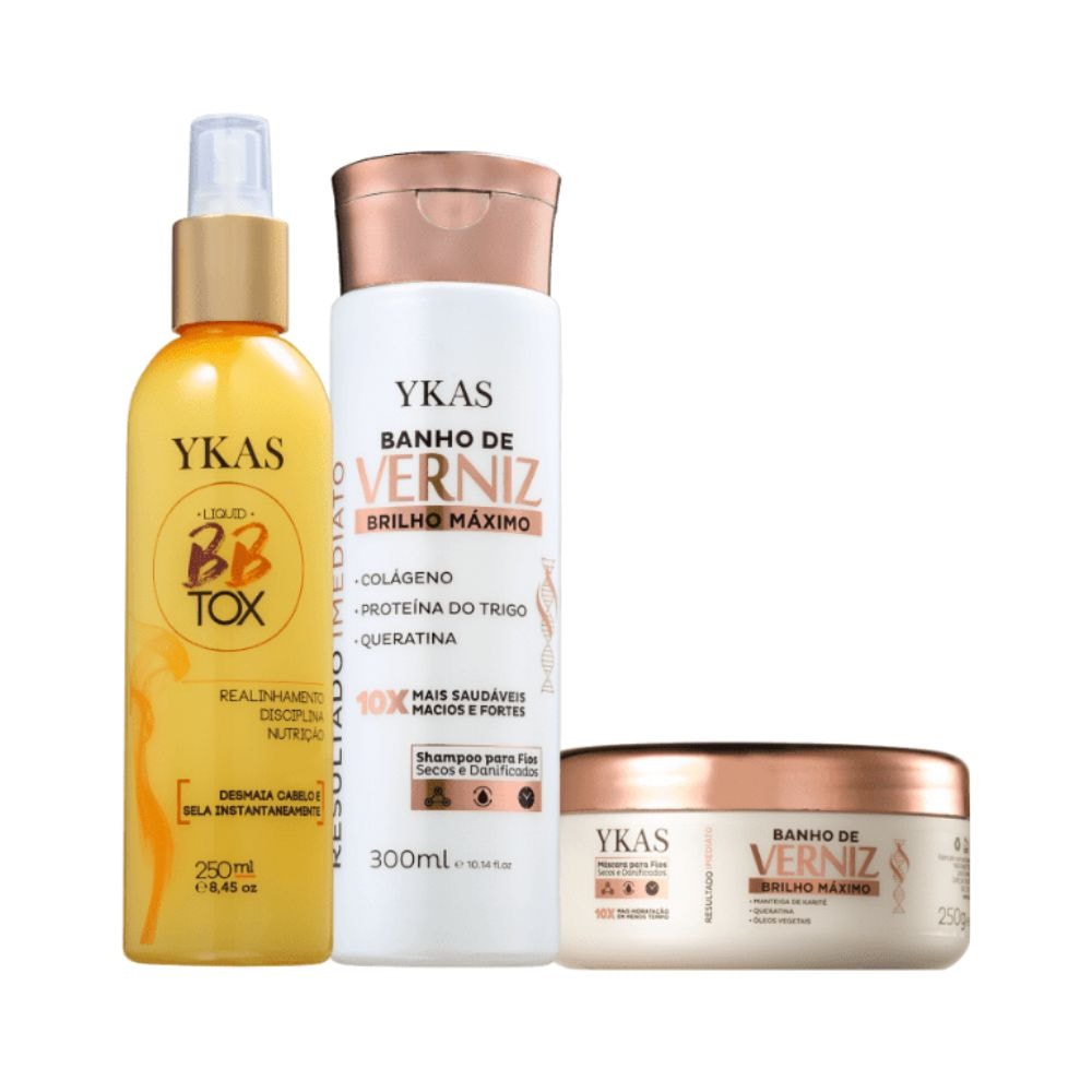 Ykas Verniz Shampoo + Máscara Verniz 250g+ Botox Líquido 250ml