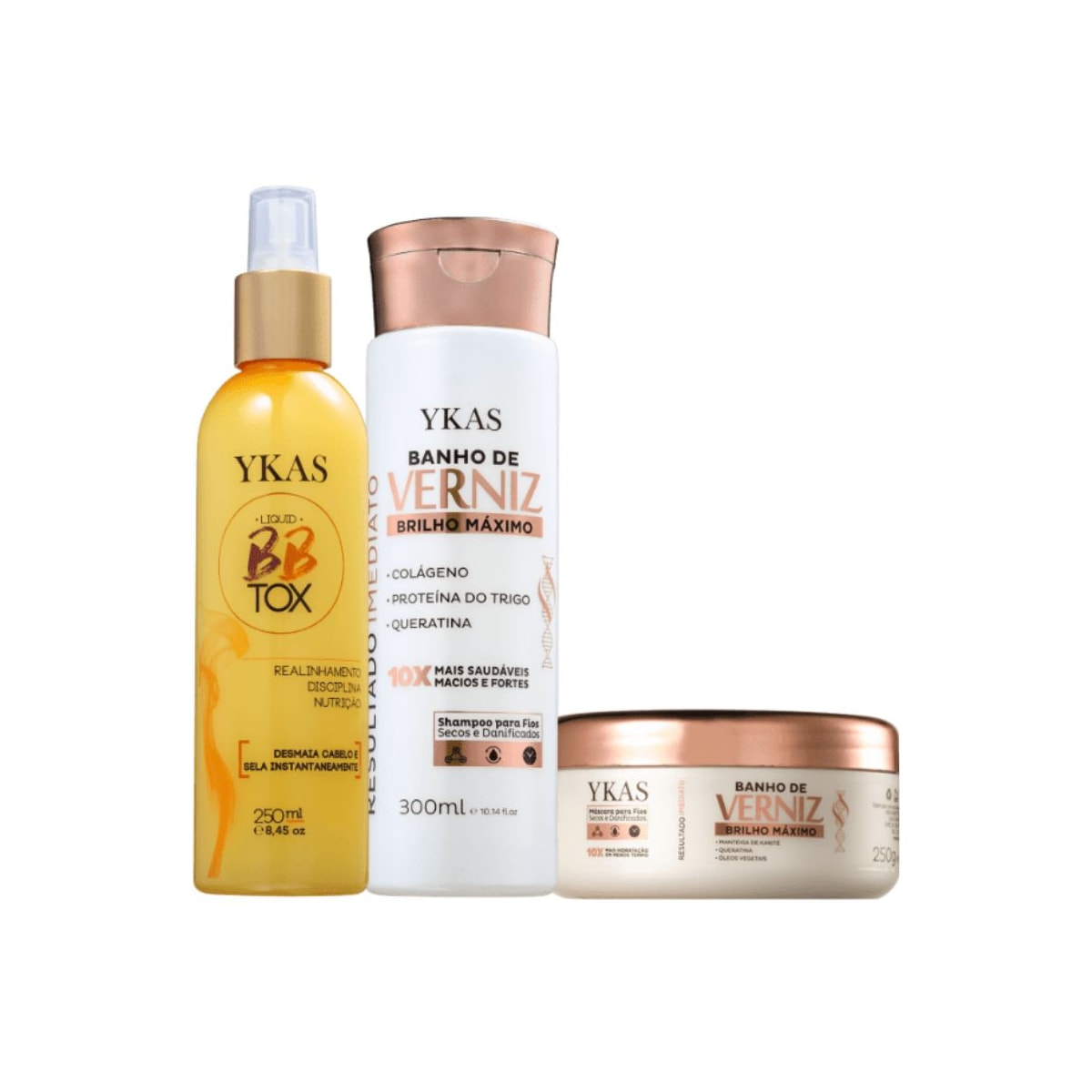 Ykas Verniz Shampoo + Máscara Verniz 250g+ Botox Líquido 250ml Ykas Verniz Shampoo + Máscara Verniz 250g+ Botox Líquido 250ml